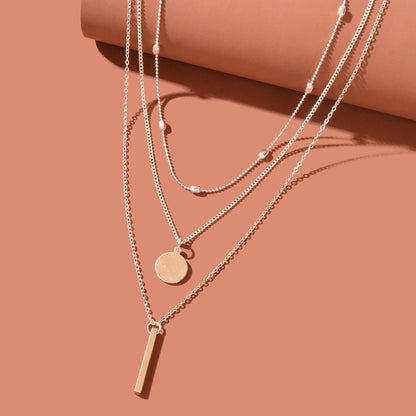 Triple-Layer Necklace with Round Pendant Charms Versatile and Stylish Jewellery-1