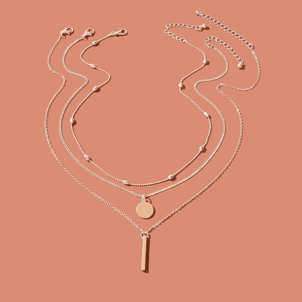 Triple-Layer Necklace with Round Pendant Charms Versatile and Stylish Jewellery-2