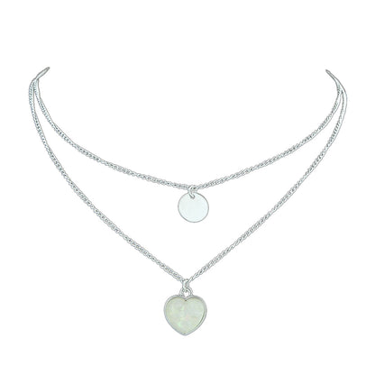 2 pcs Multiple Gold Silver Chain Round Heart Charm Women Necklace Female Jewelry-6
