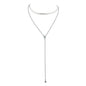 Double layer Rhinestone Decor Gold Silver Long Chain Necklace Y Shape Necklace-5