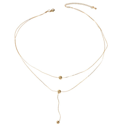 Perfect Jewellery Gold Double layer Chain Necklace Beads Charm Y Lariat Necklace-4