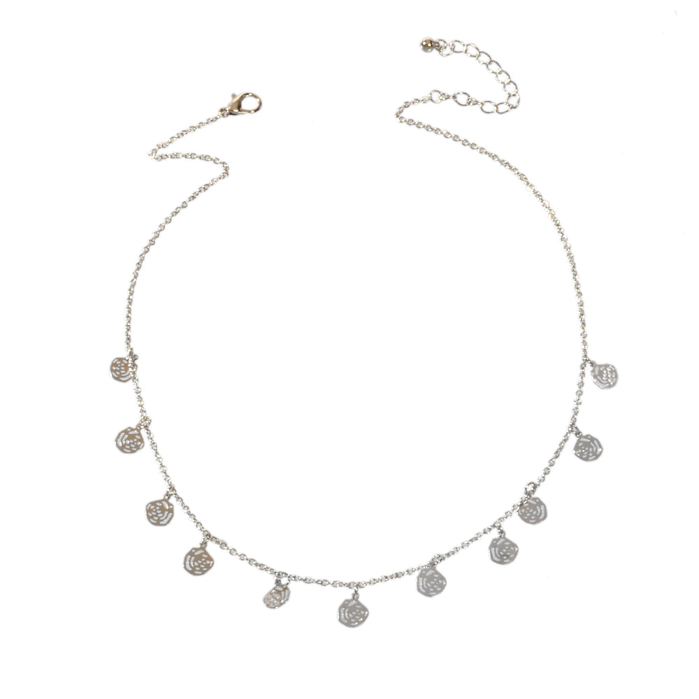 Minimalist Gold Silver Rose Flower Charm Necklace Disc Pendant Jewellery Collar-3