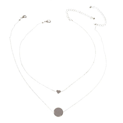 2 pcs Popular Jewellery Silver Chain Love Heart Round Charm Necklace Accessories-4
