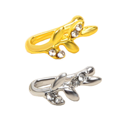 2pcs Gold Silver Rhinestone Leaf Fake Nose Ring Lip Nose Body Piercing Jewellery-4