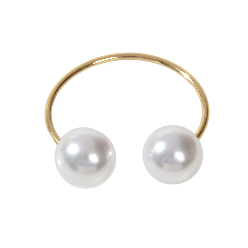 Fashion Gold Metal Big Pearl Open Cuff Finger Ring Weddding Bridal Accessories-4