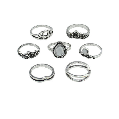 Tribal Ethnic 7 pcs Antique Silver Multiple Stackable Knuckle Finger Ring Set-5