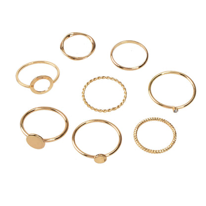 8 pcs Simple Geometric Rhinestone Disc Knuckle Multiple Finger Rings Bulk Pack-5