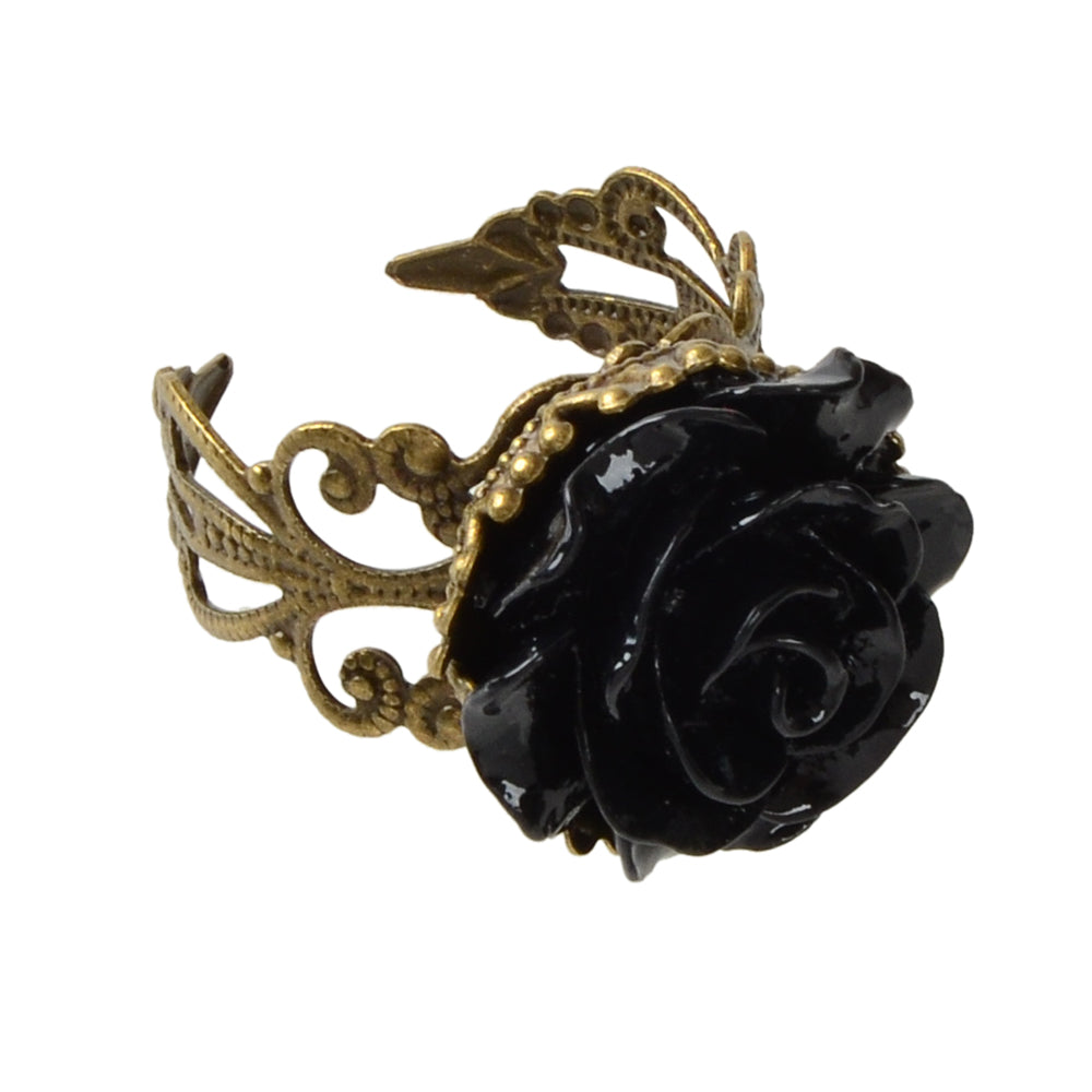 Retro Gothic Jewellery Resin Flower Open Cuff Finger Ring Antique Accessories-4