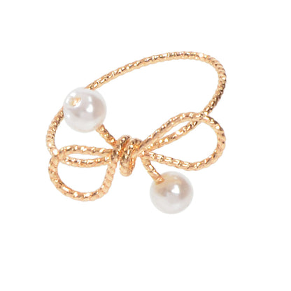Fashion Jewellery Pearl Gold Bow Cute Finger Ring Beautiful Party Accessories-4