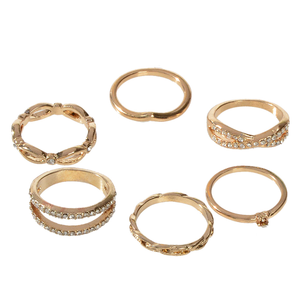 6pcs Band Women Gold Metal with Rhinestone Multiple Midi Finger Knuckle Ring set-4