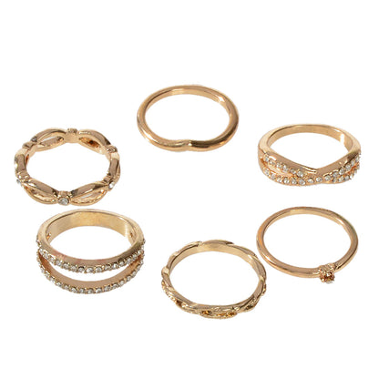 6pcs Band Women Gold Metal with Rhinestone Multiple Midi Finger Knuckle Ring set-4