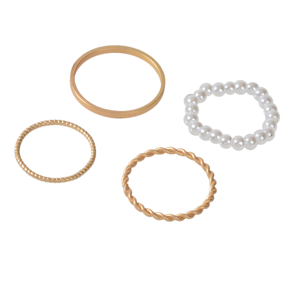 4pcs Boho Chic Stackable Pearl Midi Finger Knuckle Multiple Rings set Bulk Pack-4
