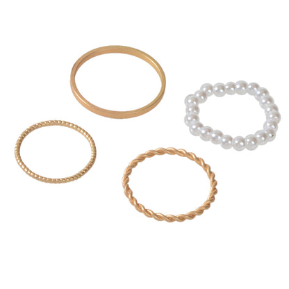 4pcs Boho Chic Stackable Pearl Midi Finger Knuckle Multiple Rings set Bulk Pack-4
