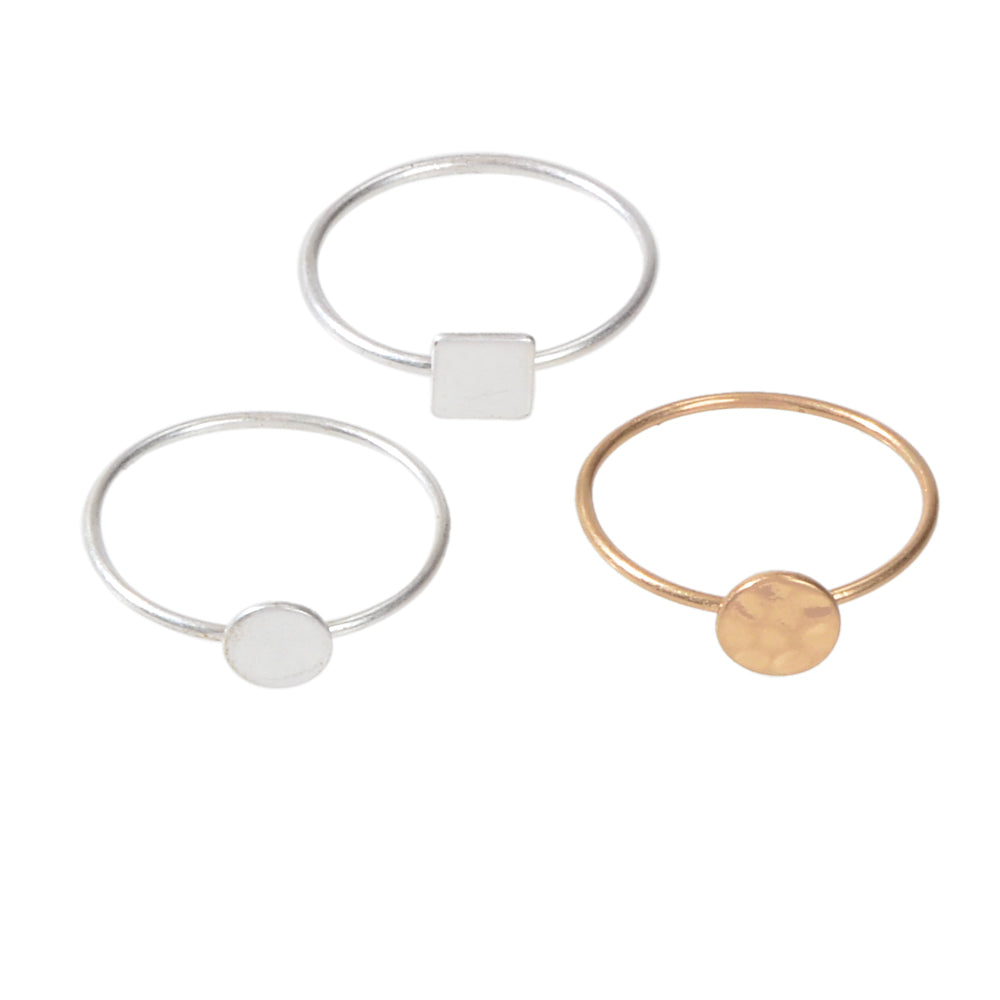 Multiple 3 pcs Minimalist Round Square Disc Stackable Midi Knuckle Rings set-3