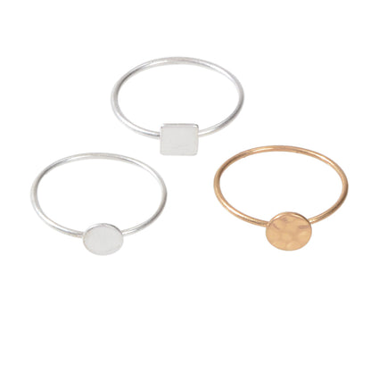 Multiple 3 pcs Minimalist Round Square Disc Stackable Midi Knuckle Rings set-3
