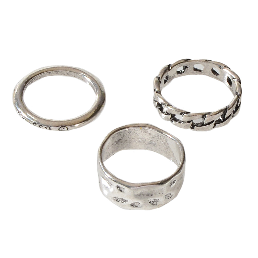 3 pcs Tribal Ethnic Antique Silver Geometric Stackable Multiple Finger Ring Set-4