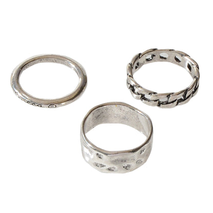 3 pcs Tribal Ethnic Antique Silver Geometric Stackable Multiple Finger Ring Set-4