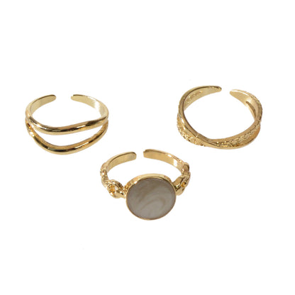 Multiple 3pcs Round Black White Metal Knuckle Stackable Midi Finger Rings Set-3
