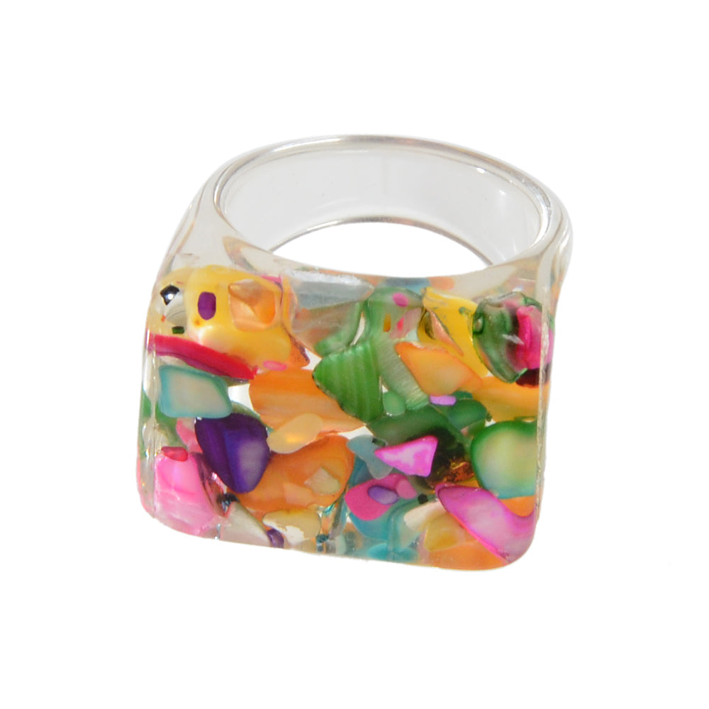Transparent Trendy Colorful Stone Square Acrylic Chunky Ring Designer Jewellery-3