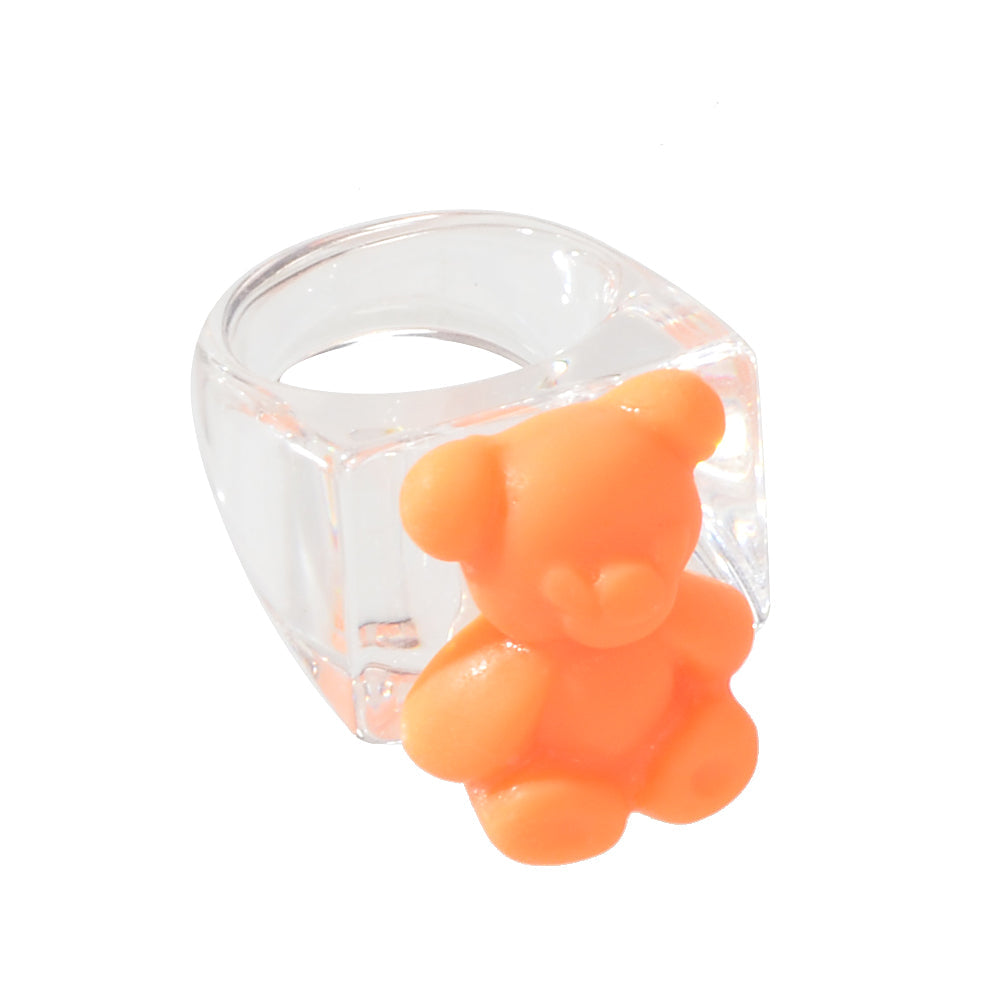 3D Cartoon Purple Orange Bear Plastic Transparent Chunky Trendy Finger Ring Gift-3