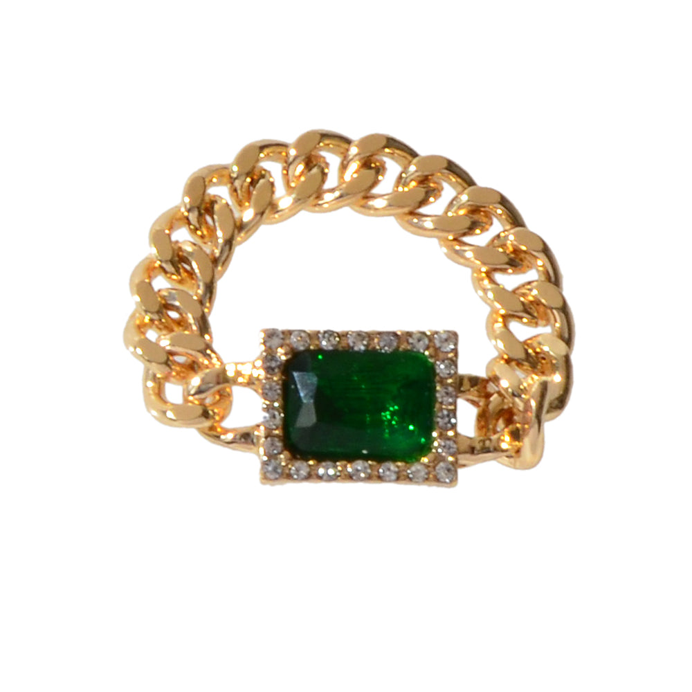 1 pc Textured Luxurious Green Simulated Diamond Gold Chain Toe Ring Foot Jewelry-4