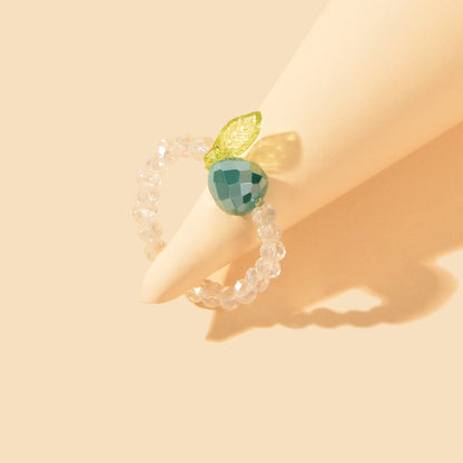 Dainty Gifts for Women Girls Handmade Transparent Resin Beads Elastic Fruit Ring-4