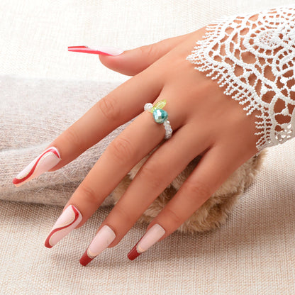 Dainty Gifts for Women Girls Handmade Transparent Resin Beads Elastic Fruit Ring-0