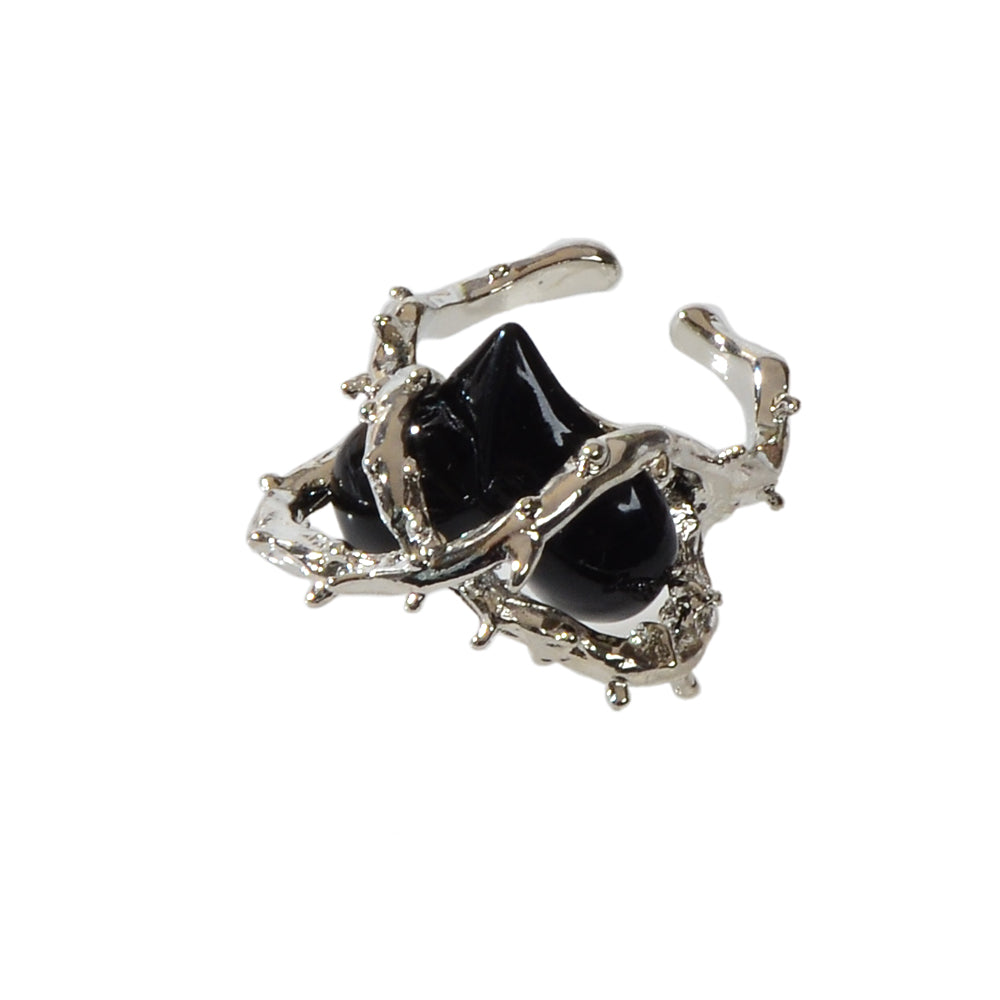 Silver Metal Wrap Black Heart Open Cuff Ring Perfect Engagement Gift Jewellery-4