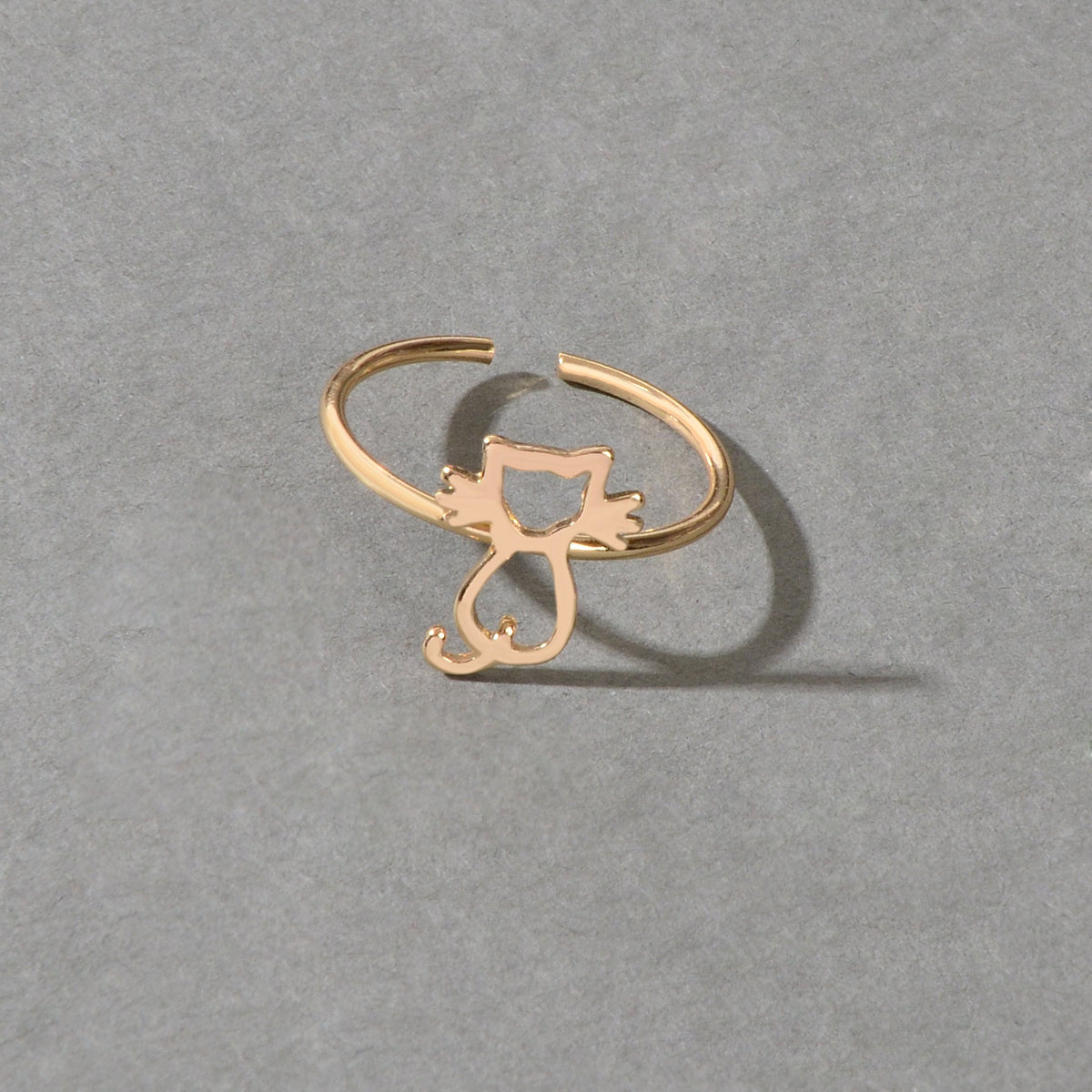 Cute Gold Plated Cat Finger Open Ring Minimalist Jewellery Dainty Gift for Women-1