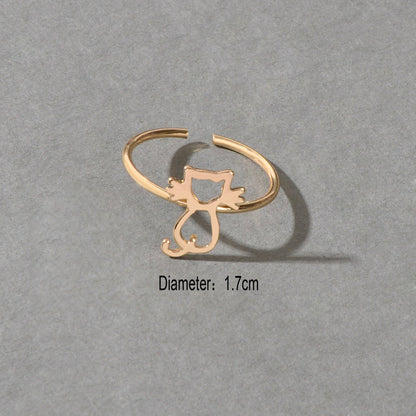 Cute Gold Plated Cat Finger Open Ring Minimalist Jewellery Dainty Gift for Women-2