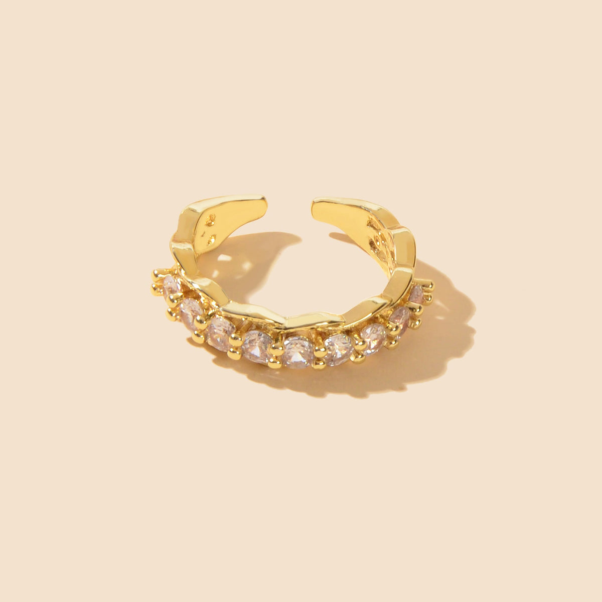 Anniversary Wedding Jewellery Gold Band Cubic Zirconia Open Cuff Finger Ring-2