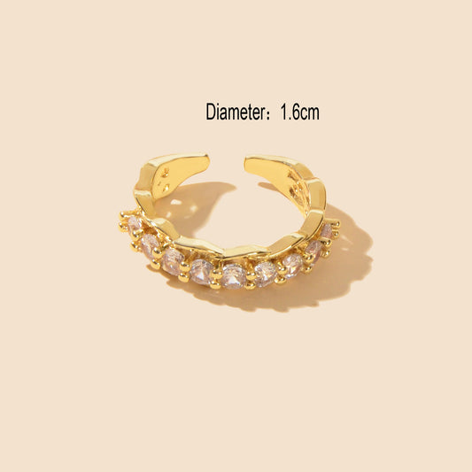 Anniversary Wedding Jewellery Gold Band Cubic Zirconia Open Cuff Finger Ring-1
