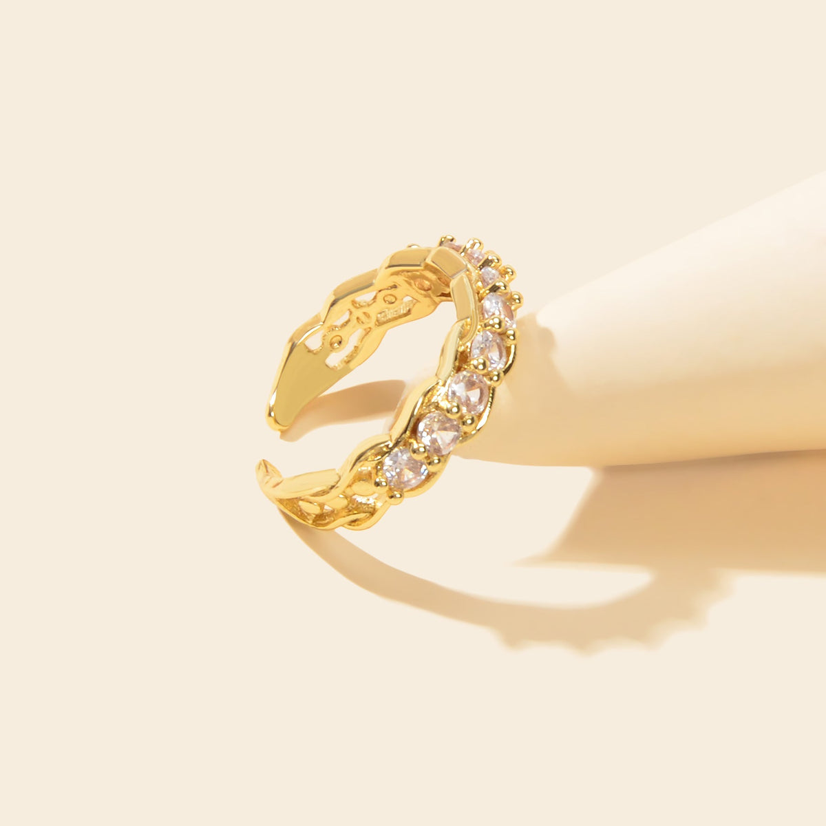 Anniversary Wedding Jewellery Gold Band Cubic Zirconia Open Cuff Finger Ring-3
