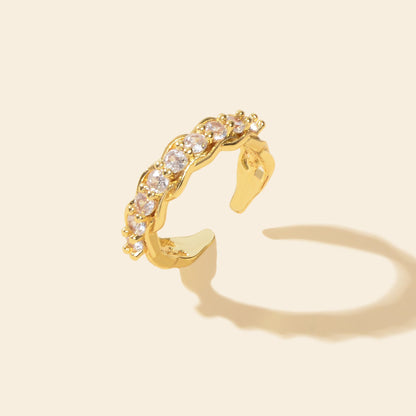 Anniversary Wedding Jewellery Gold Band Cubic Zirconia Open Cuff Finger Ring-4