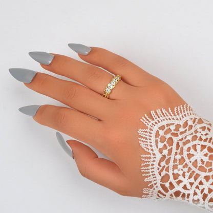 Anniversary Wedding Jewellery Gold Band Cubic Zirconia Open Cuff Finger Ring-0