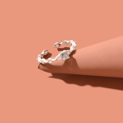 Exquisite Rhinestone Decor Silvery Chain Design Open Cuff Ring Women Party Prom Jewelry-1