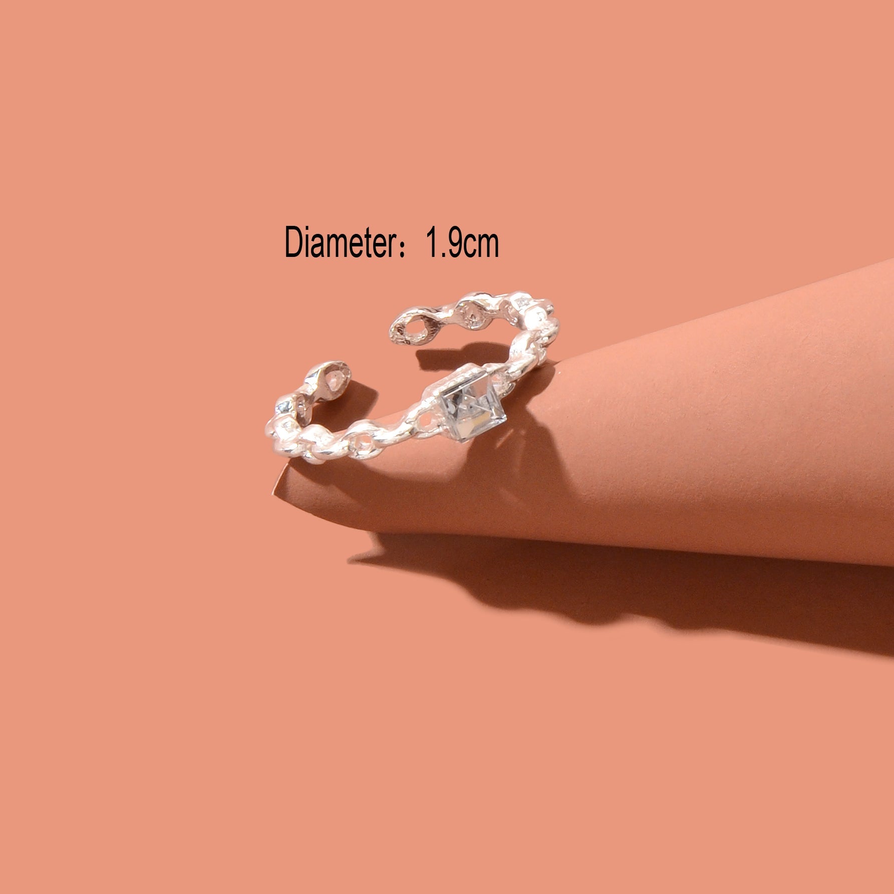 Exquisite Rhinestone Decor Silvery Chain Design Open Cuff Ring Women Party Prom Jewelry-2