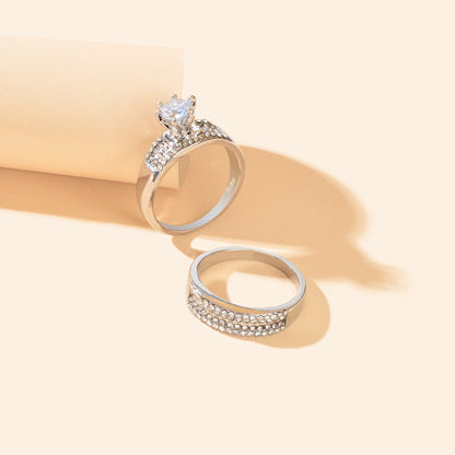 Luxurious Shiny Rhinestone Decor Silvery Stackable Finger Rings Wedding Anniversary Engagement Gift Jewelry-4
