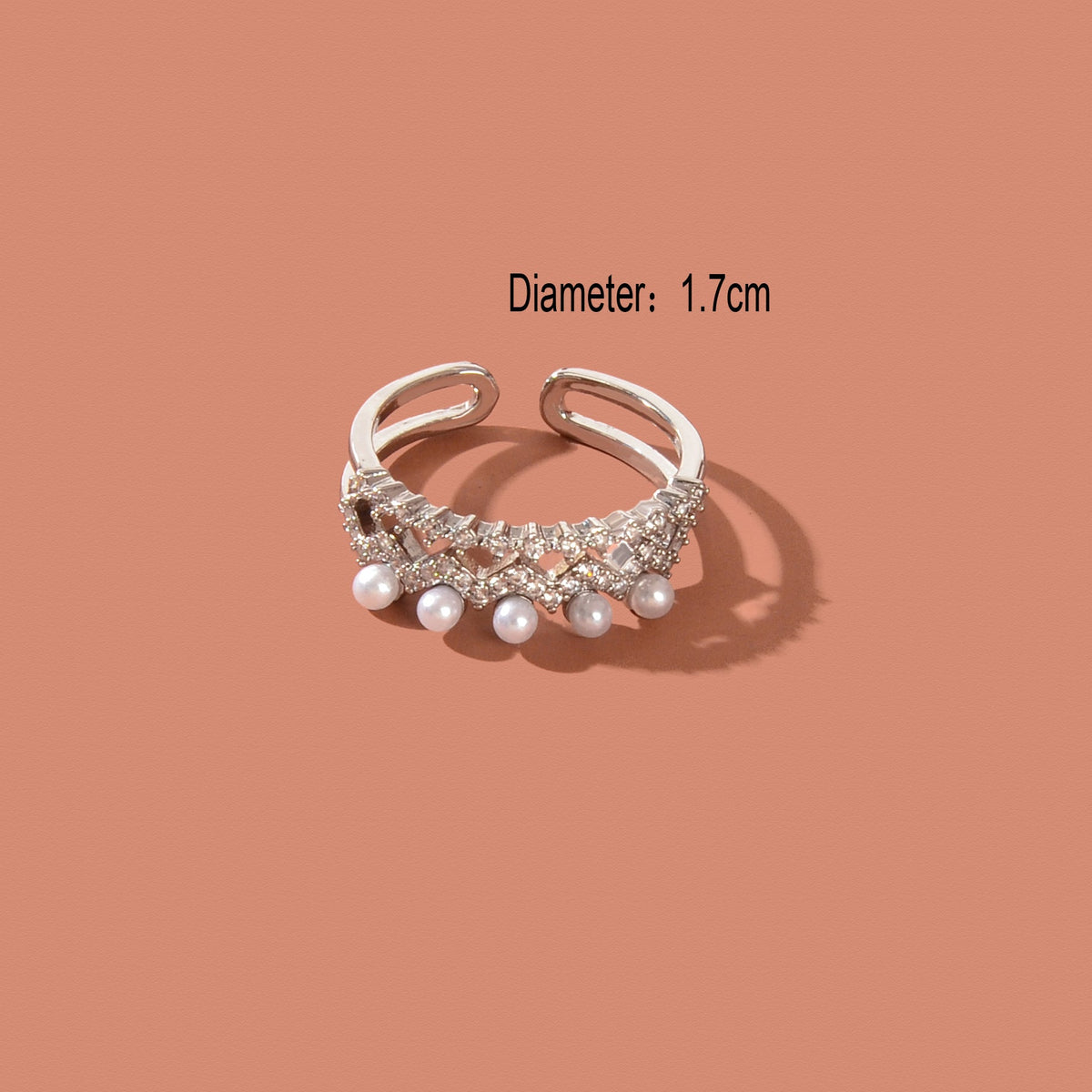 Luxurious Wedding Engagement Jewelry Imitation Pearl Rhinestone Decor Silvery Finger Ring-2