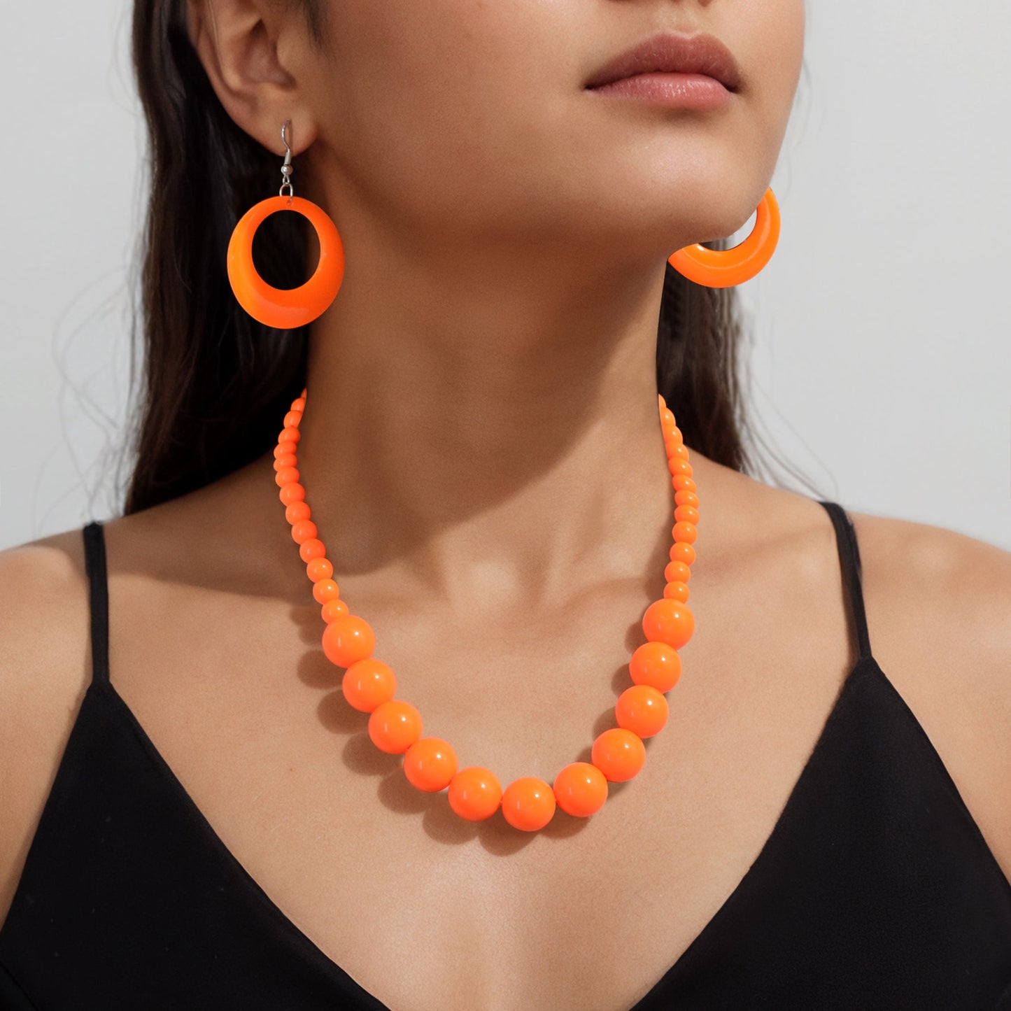 Bohemian Vacation Eye-catching Jewelry set Beads Collar Chunky Necklace and Circle Dangle Earrings Exaggerated Jewelry Set-4