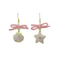 Asymmetric Design Pink Bowknot Enamel Shellfish Starfish Drop Boho Chic Earrings-0