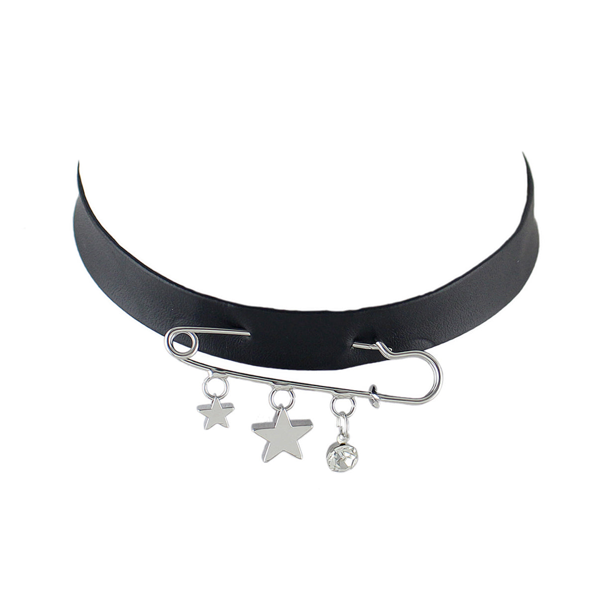 Grunge Rock Black Pu Leather Star Charm Pin Tattoo Choker Hippie Necklace Collar-0