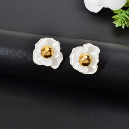 Fashionable Classic White Acrylic Flower Stud Earrings Party Dating Bridal Jewelry-4