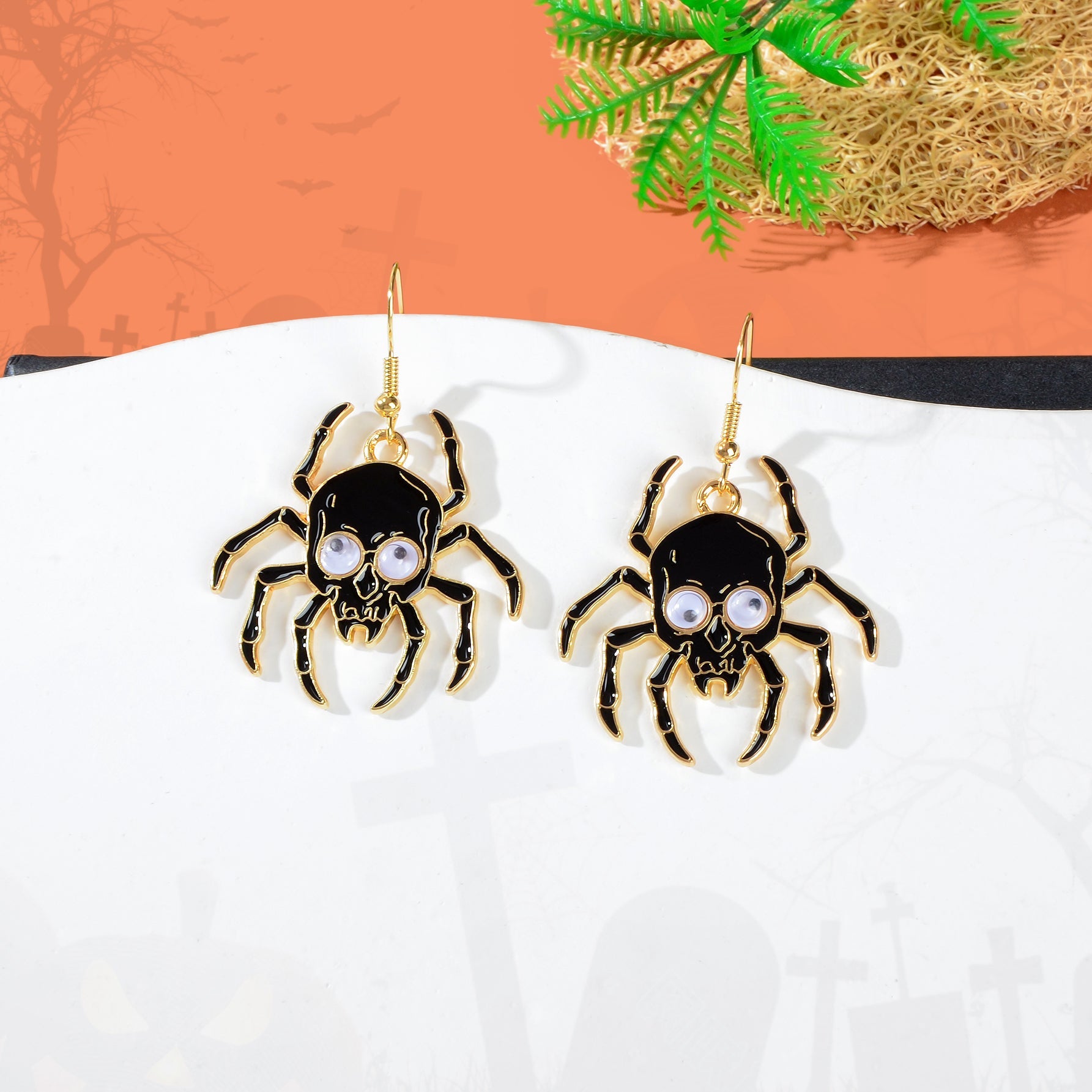 Punk Rock Style Black Skull Spider Dangle Earrings for Women Street Jewelry-4
