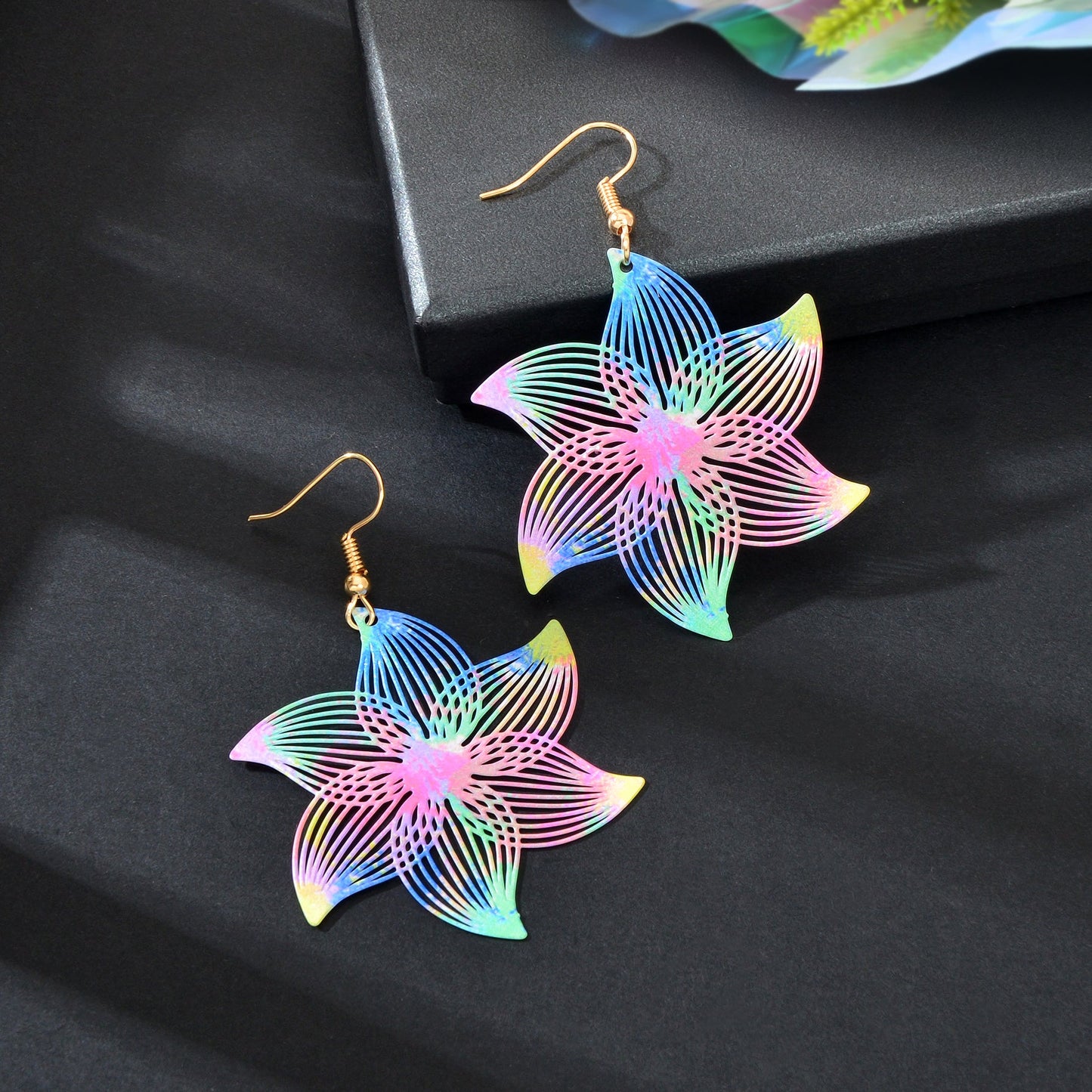 Y2k Jewelry Colorful Hollow Flower Metal Dangle Earrings Party Daily Vacation Jewelry Rave Accessories-4