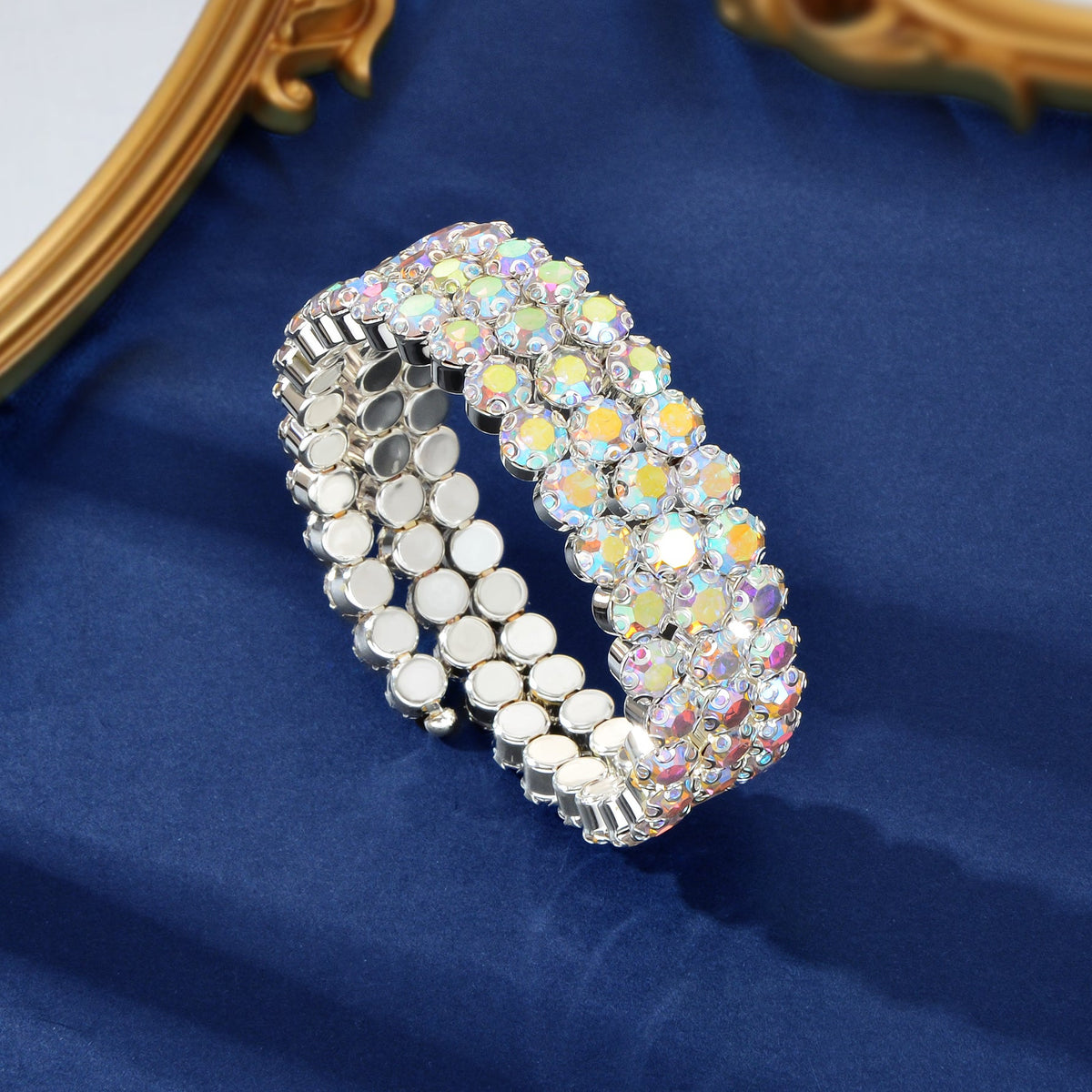 Luxurious Sparkling Zircon Decor Silver Layered Bracelets Bangle Wedding Jewelry-4