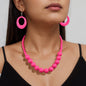 Bohemian Vacation Eye-catching Jewelry set Beads Collar Chunky Necklace and Circle Dangle Earrings Exaggerated Jewelry Set-1