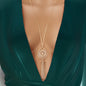 Fashion Rhinestone Decor Carved Hollow Flower with Chain Tassel Long Necklace-0