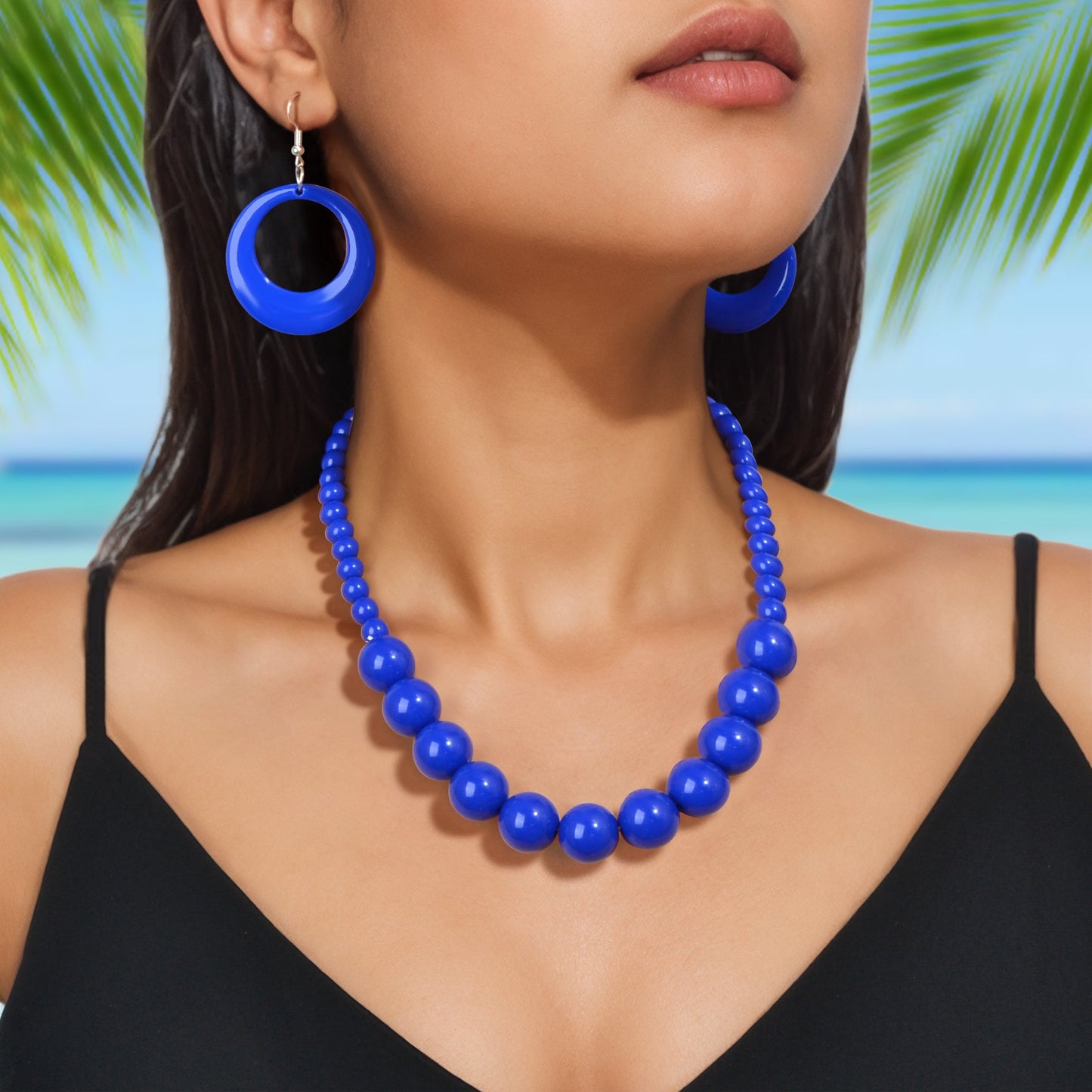 Bohemian Vacation Eye-catching Jewelry set Beads Collar Chunky Necklace and Circle Dangle Earrings Exaggerated Jewelry Set-3