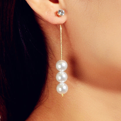Luxury Jewellery Rhinestone Long Gold Chain Beads Asymmetric Earrings Ear Jacket-1